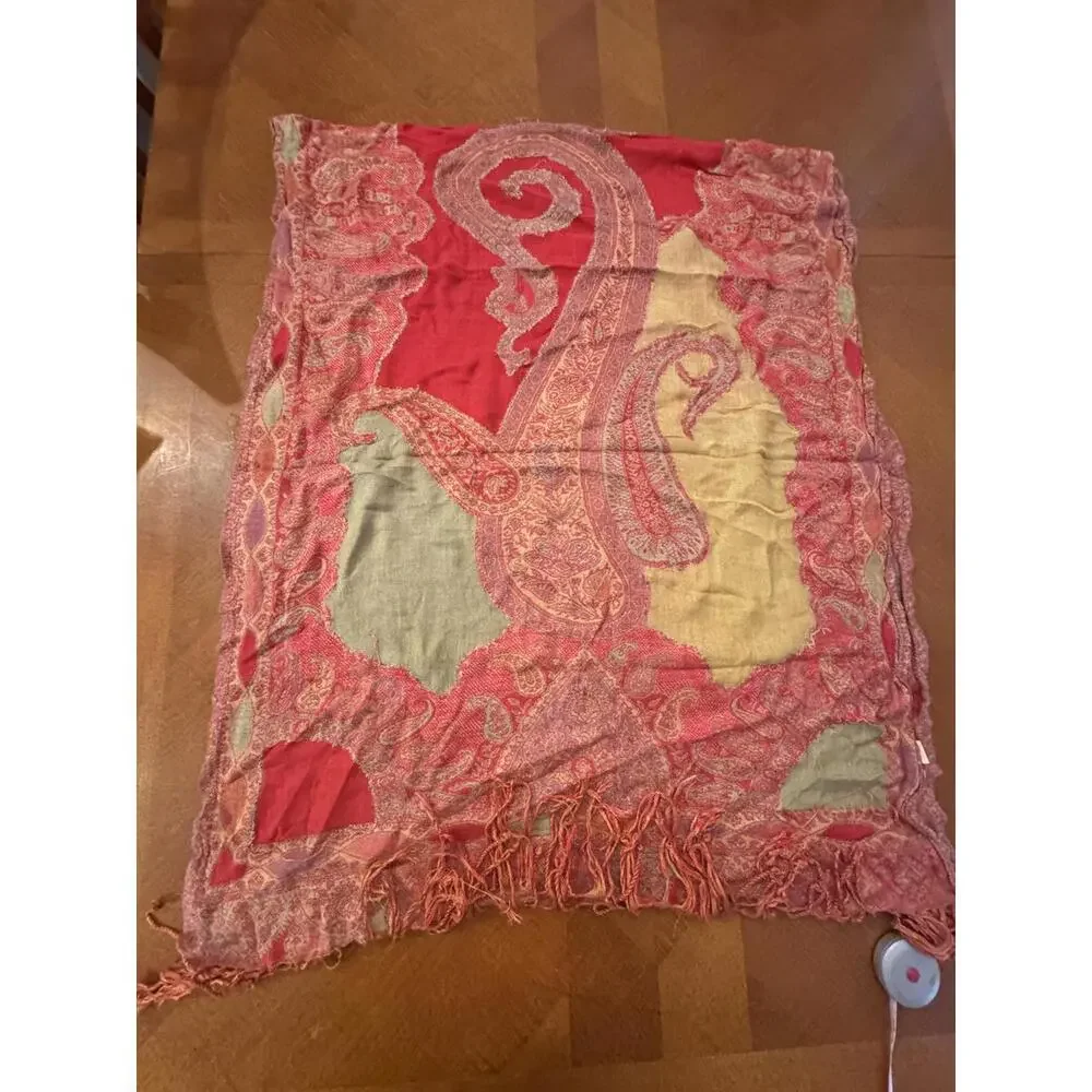 Colorful Paisley Patterned Scarf with Fringe Edges
